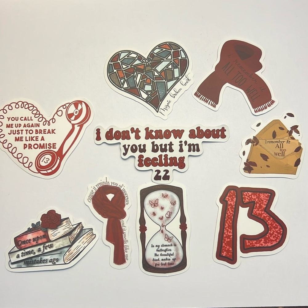 Taylor Swift “RED” Inspired Vinyl Sticker Bundle - 9 Stickers